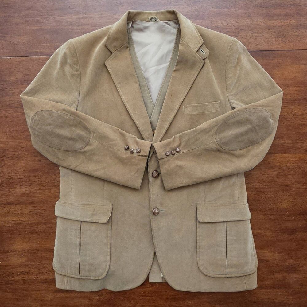 Mervyns Mens Collection Large Tan Corduroy Jacket Size 46 Blazer Vest *Stains*